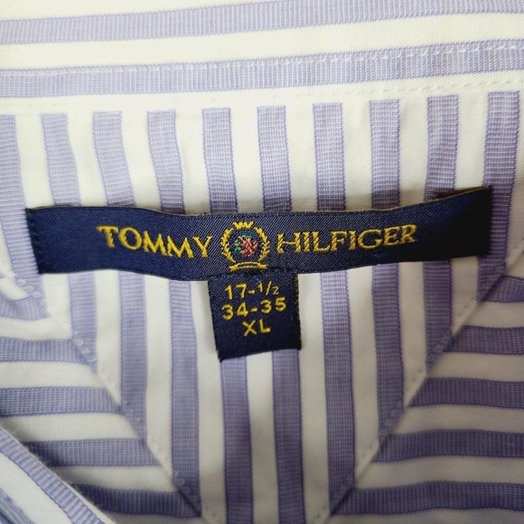 Tommy Hilfiger Shirt Mens XL 17.5 34/35 White Purple Striped Button Down - Picture 3 of 11